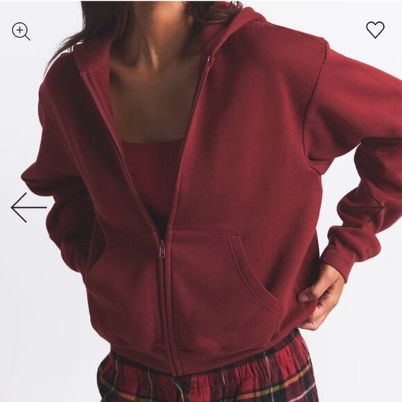 Skims Cotton Fleece Classic Zip Up Hoodie in Merlot Size Small - Picture 10 of 10